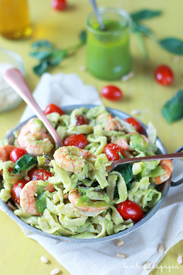 tagliatelles pesto gambas